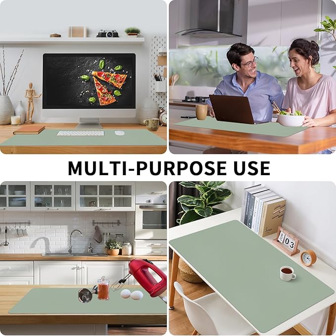 Bloss Leather Desk Mat, Large Mouse Pad, Non-Slip Desk Protector Mat, Leather Desk Blotter, Waterproof Desk Pad for Office Home Decor/Grey Green(31.5×15.7 Inches)