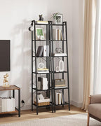 Hzuaneri Ladder Shelf, Bookshelf Bookcase, Freestanding Corner Storage Shelve with 2 Hooks for Home Office, Living Room, Kitchen, Bedroom, Industrial, 11.8" D x 13.4" W x 72.8" H, Black BC13304B