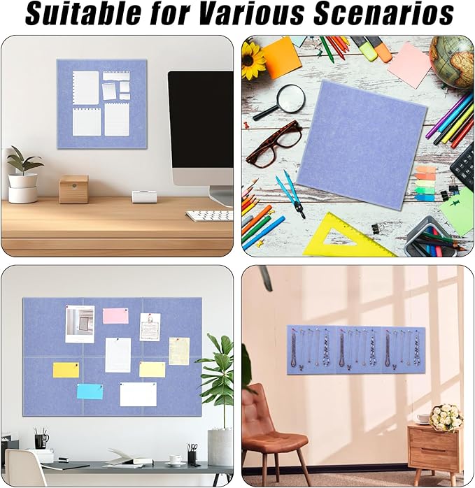 Large Cork Board 36" x 24", 6 Pack Felt Wall Tiles with Colored Pushpins, Bulletin Board with Removable Self-Adhesive Strips, Pin Board Cork Boards for Walls Office Home-Gray Blue