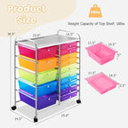 COSTWAY 15 Drawer Rolling Storage Cart, Multipurpose Mobile Storage Organizer w/Removable Drawers & Metal Frame, Utility Tools Paper Organizer on Wheels for Home, Office (Rainbow)