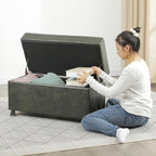 Joveco 32" Faux Suede Storage Ottoman Bench with Wheel, Rectangle Foot Rest Stool for Living Room, Bedroom, Entryway,Moss Green