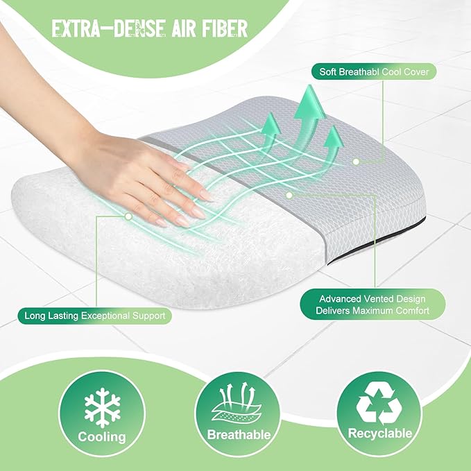 Aurssa Air Fiber Office Chair Cushion - Ergonomic Seat Cushion for Orthopedic Coccyx, Relief Hip & Back Support - Doctor Recommended Cushion for Long Sitting Worker Driver & Handicapped (Light Grey)