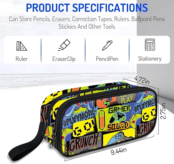 Fitvc Large Pencil Case for Boys,Gamer Boys Pencil Pouch for Kids Teens School,Large Capacity Pen Box Marker Organizer for School