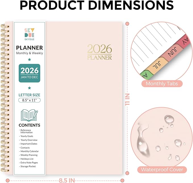 2026 Planner, Weekly and Monthly Planner, January 2026 - December 2026, Hardcover Agenda Planner with Monthly Tabs, Goal Setting & Time Management Organizer for Professionals & Students, 8.5" x 11"