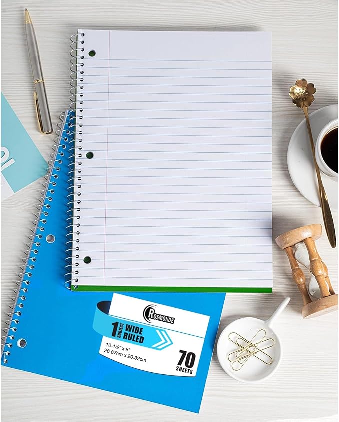 Rosmonde 720 Packs (Pallet) 1 Subject Notebooks, Wide Ruled, Pallet of Notebooks, 70 Sheets (140 pages), 8 x 10-1/2", Spiral Notebook Bulk, Bulk Spiral Notebooks for School & Office, 4-7 Days Transit