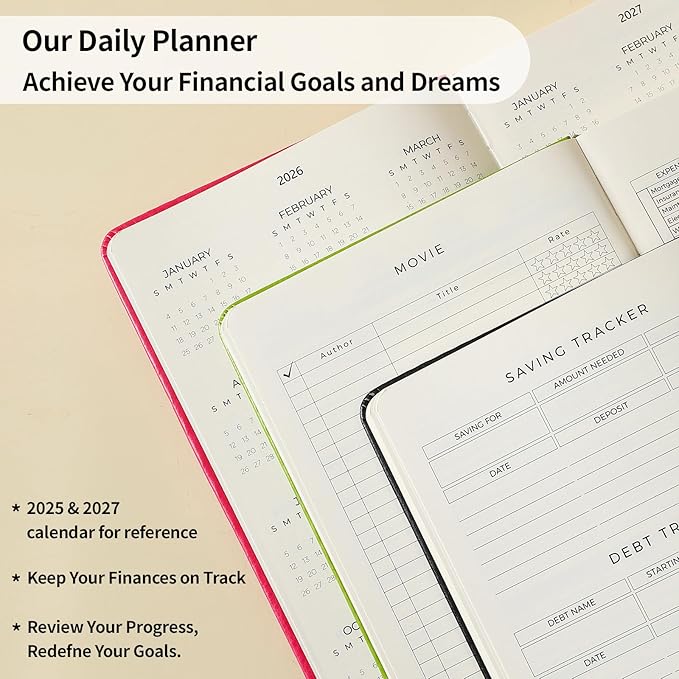 Crein Lynh 2025-2027 Premium Planner, Weekly & Monthly Calendar Planner with Budget & Goal Setting, January 2025 – December 2027, Tabs, Inner Pocket, Daily Journal Organizer for Women, A5, Pink