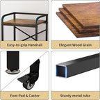 Vokumba 2 Tier Under Desk Printer Stand, Large Printer Table with Height Adjustable Shelf, Rolling Printer Cart with Industrial Wheels for Home Office, Scanner Fax (Rustic Brown)