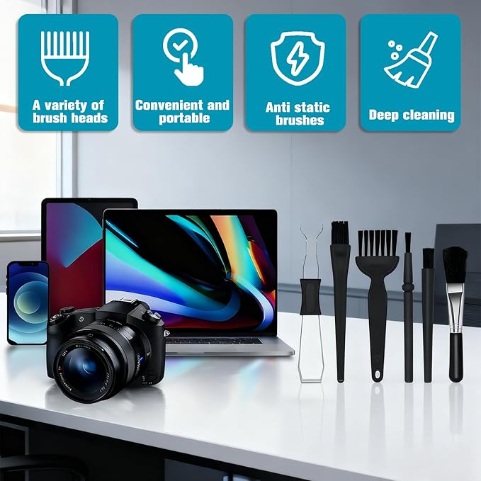 IOGOG 6PCS Keyboard Brush Cleaner Kit with Keycap Puller & Switch Puller, PP Handle Nylon Small Space Dust Removal Anti Static Brush for Computer Keyboard Electrical Appliance Seam Motherboard Camera