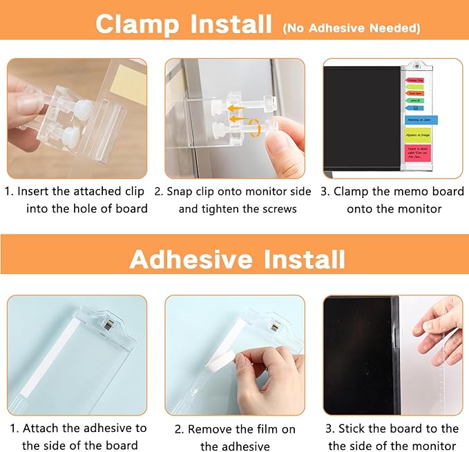 Monitor Memo Boards for Computer, Whole Transparent 2 Pack (Left & Right) Multifunction Acrylic Screen Message Reminder Pad Side Panel Phone Holder Organizer for Office Desktop, with Pen & Sticky Note