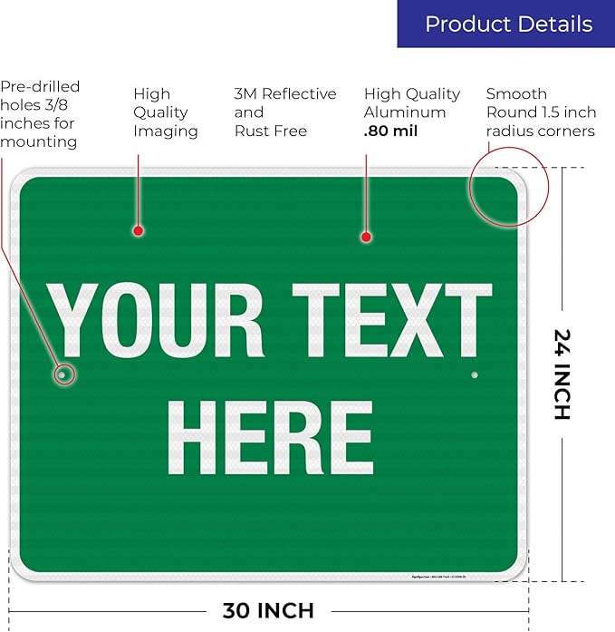 Personalized Custom Green Background Customize for Office, Business, Workplace, Home, Airbnb, Delivery Sign, 24x30 Inches, 3M EGP Reflective .080 Aluminum, Fade Resistant, Made in USA by Sigo Signs