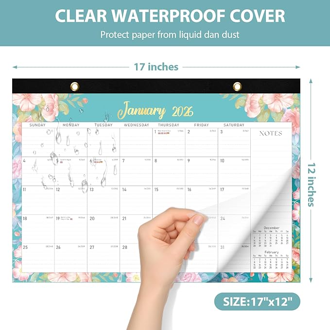 2026 Desk Calendar, Large Desktop/Wall Monthly Calendar (Jan. 2026 - Jun. 2027) 17'' x 12'' School Year Desk Planner for Teacher Family School Office Supplies