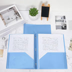 Lincia 100 Pcs Plastic Folders with Pockets and Prong Folders with Prongs 2 Pockets for Office, School for Students, Teachers, Office Workers(Haze Blue)