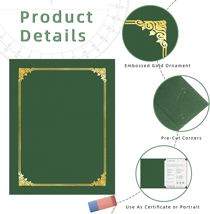 HAUTOCO 30 Pack Certificate Holders, Green Diploma Folders Certificate Covers with Gold Foil Border for Letter Size 8.5x11 Cardstock, Award, Document, Graduation