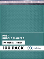 Green 10x13 Inch Poly Bubble Mailers |Self Seal Padded Envelopes for Thick books | Air Cushioned Bubble Mailer | Usable Size 9.5x13 Inch | Waterproof Lightweight Mailing Shipping Bags | 100 Pack Bulk