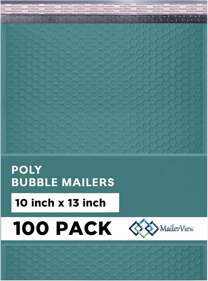 Green 10x13 Inch Poly Bubble Mailers |Self Seal Padded Envelopes for Thick books | Air Cushioned Bubble Mailer | Usable Size 9.5x13 Inch | Waterproof Lightweight Mailing Shipping Bags | 100 Pack Bulk