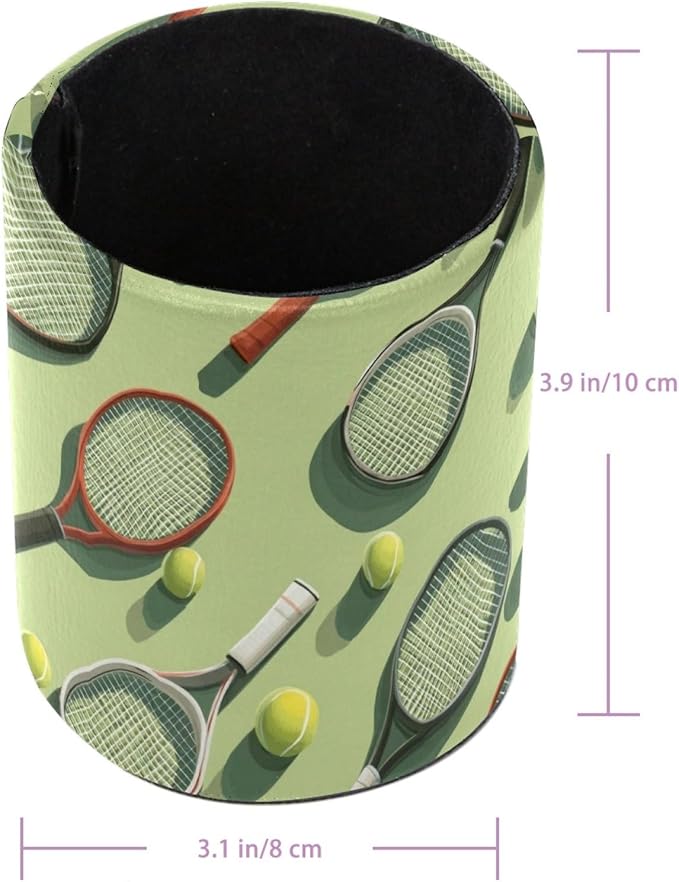 Leather Pen Holder for Desk Tennis Balls Racket Painted Pencil Cup Desktop Organizer Makeup Brush Holders Office Supplies for Home, Kids & School