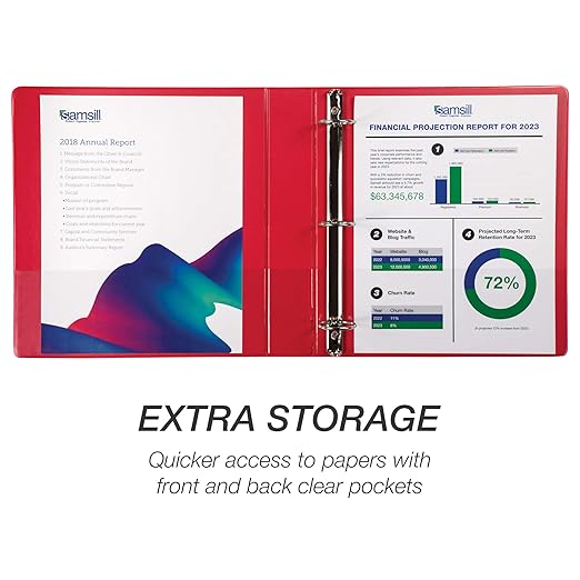 Samsill 1.5 Inch 3 Ring Binders, Made in USA, Economy Round Ring, Clear View Cover, 325 Sheet Capacity - for School, Home, Office - Red, 12 Pack