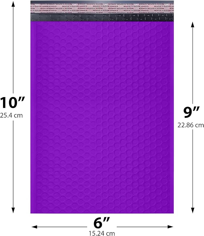 Purple Small Poly Bubble Mailers 6x10 inch #0 | Self Seal Padded Envelopes | Cushioned Bubble Mailer | Usable Size 6x9 | WaterProof | Lightweight mailing Shipping Bags | 250 Pack Bulk