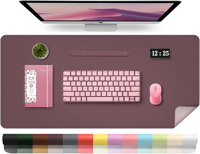 Leather Desk Pad Protector, 39.4'' X 17'' Large Mouse Pad, Office Desk Mat, Non-Slip PU Leather & Suede Base Desk Blotter, Laptop Desk Pad, Desktop Mat for Office Home, Dark Purple