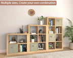 furtble Bookshelf with Storage Bin, 4-Cube Storage Organizer, Modern Wood Open Bookcase, Multifunctional Display Shelf for Living Room, Bedroom, Home Office, Oak