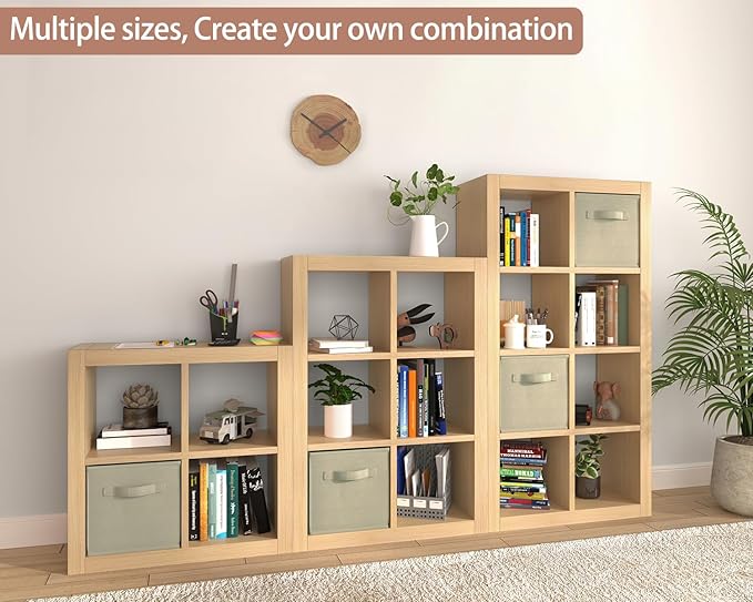 furtble Bookshelf with Storage Bin, 4-Cube Storage Organizer, Modern Wood Open Bookcase, Multifunctional Display Shelf for Living Room, Bedroom, Home Office, Oak