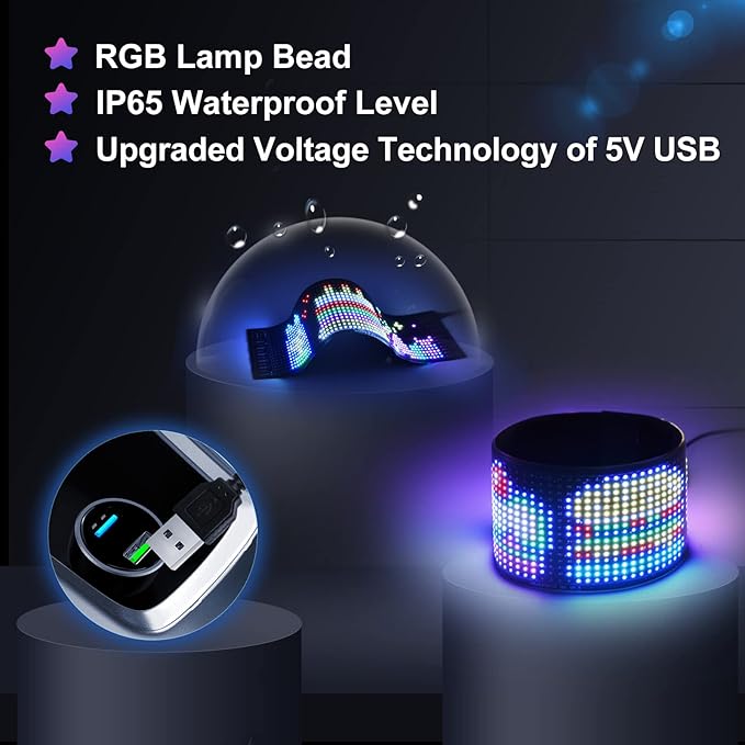GOTUS Programmable LED Sign,Scrolling Flexible Digital Signs,LED Car Sign,Control by Bluetooth APP Control,DIY Design Text, Patterns, Animations