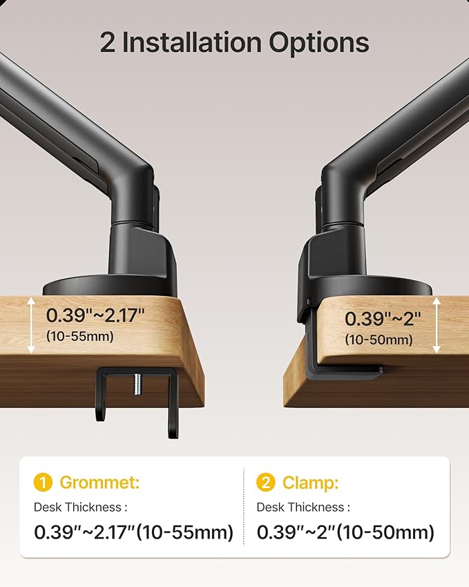 monTEK Dual Monitor Stand up to 35 inches Screen, Monitor Mount for 2 Monitors, Full Motion Adjustable Monitor Arm, VESA Mount with C-Clamp/Grommet Base, Holds 24.25lbs per Arm, MA1010BK-D