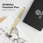 GC QUILL Fancy Fountain Pen Set – Fine and Medium Nibs, 18 Ink Cartridges, Ink Converter, Syringe Filler, Luxury Pen Gift for Men Women, Nice Pen for Writing Journaling (Gold)