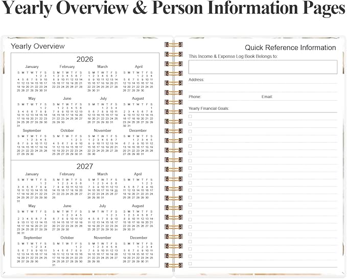 Heveboik Income & Expense Log Book - A5 Income and Expense Tracker for Small Business, Accounting Bookkeeping Tracking for Woman and Man, 5.8" x 8.3", Rose Leaf