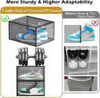 7 code Thicken & Sturdy Clear Shoe Storage Organizer with Magnetic Door, Stackable Boxes for Closet, Foldable Shoe Rack for Sneaker Boot Container, Plastic Shoe Cabinet Shoe Box 6 Pack, Black