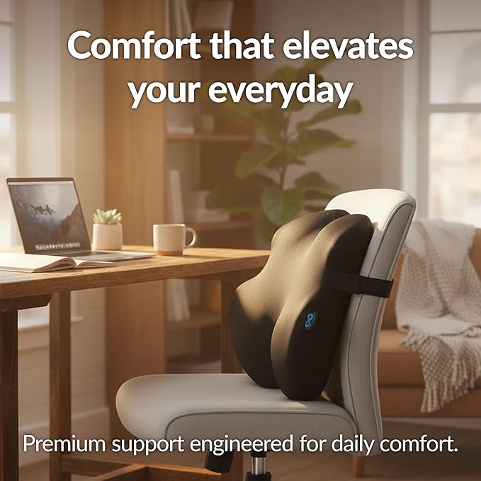 Everlasting Comfort Lumbar Support Pillow for Office Chair - Memory Foam Back Cushion for Car Seat - Promotes Better Posture, Back Pain Relief - Ideal Gaming and Desk Chairs Work and Home Essentials