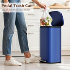 PayLessHere Stainless Steel Trash Can with Lid - Removable Inner Bucket, Foot Pedal Soft Close for Office, Home, Kitchen Garbage Bin (Deep Blue, 13 G)