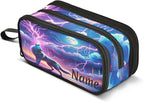 BOENLE Custom Wolf Howling Moon Lightning Pencil Case Box Boys Girls Personalized Name Large Pencil Pouch Stationery Pen Bag Organizer for Kids Adults School Office