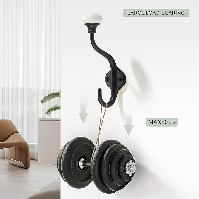 TUNNY Coat Hooks - 3 Pack Matte Black Towel Hooks Robe Hooks Decorative Wall Hooks for Bathroom Bedroom Kitchen Towel Robe Clothes Cabinet Closet Bathroom Hardware