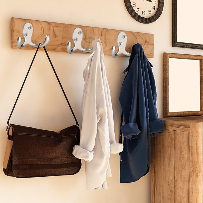 IBosins 16 Pack Heavy Duty Double Prong Coat Hooks Wall Mounted with 32 Screws Retro Double Hooks Utility Hooks for Coat, Scarf, Bag, Towel, Key, Cap, Cup, Hat(Silvery)