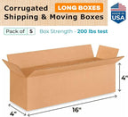 Long Moving & Shipping Boxes 16 x 4 x 4 inches (5-Pack) - Extra Strength 200 lb vs Regular - Corrugated Moving Boxes for USPS/UPS/FEDEX - Strong Shipping Box - Cardboard Box by IDL Packaging