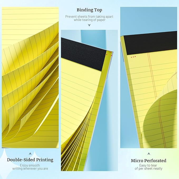 Roneky Legal Pads 8.5 x 11 Yellow Note Pads, 2 Pack College Ruled Notepads 8.5 x 11 Lined Paper, Yellow Notebook Paper Writing Pads 30 Sheets Per Legal Pads 8.5x11 for Home Office School Supplies
