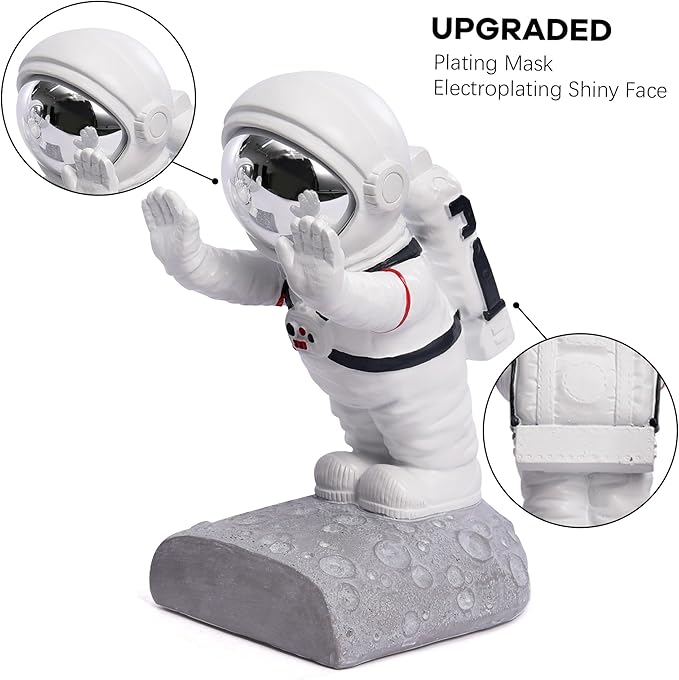 Kakizzy Book End Holder, Astronaut Bookends Outer Space Themed Astronaut Figurine Decorative Book Stoppers to Hold Books Heavy Duty Bookshelf Ends for Kids Rooms Space Decor Bookends (A-Silver Color)