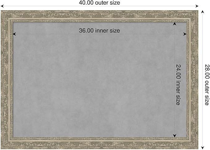 Amanti Art Silver Framed Magnetic Board 28x40 Large Vision Board for use with Magnets, 100% Metal Sheet to Display Items as Office Decor or for Home Organization in mudroom, Kitchen or Kids Room