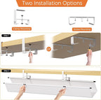 Under Desk Cable Management Tray - 48" Cord Organizer for Desk No Drill, Fabric Under Table Wire Organizer with 16X Cable Ties Hide for Office/Home, Cord Hider Fits Adapters & Sockets, White
