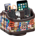 PUSU Remote Control Holder, Colorful Pattern Nightstand TV Caddy, PU Leather 360 Degrees Rotatable Desktop Organizer Storage Box for TV Remotes/Media Controllers/Office Supplies