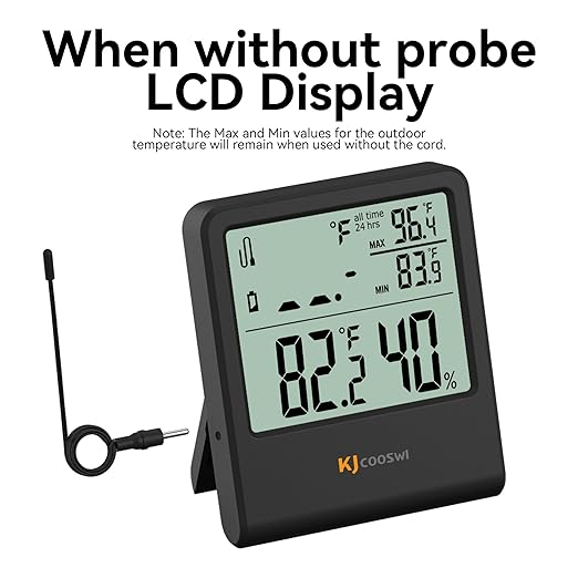 Digital Indoor Outdoor Thermometer Wired, Indoor Outdoor Temperature Monitor with Min/Max Record and Extra Temperature Probe Sensor for Home, Office, Greenhouse, Aquarium, Refrigerator, Freezer