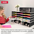Desktop Organizer 12 Letter Tray Sorter Plus Riser Storage Base & 3 Supply Drawers - Ultimate Office TierDrop Desktop Organizer Stores All of Your Documents & Supplies in One Compact Modular System