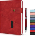 vfaejll Red A5 Lined Leather Journal Notebook for Men Women,5.9" X 8.4" Personalized Hardcover Journal with Pen,200 Pages 100 Gsm Thick Ruled Paper Daily Diary for Travel,Business,Work,Writing