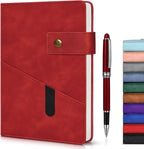vfaejll Red A5 Lined Leather Journal Notebook for Men Women,5.9" X 8.4" Personalized Hardcover Journal with Pen,200 Pages 100 Gsm Thick Ruled Paper Daily Diary for Travel,Business,Work,Writing
