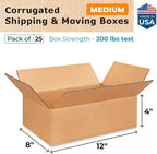Medium Moving & Shipping Boxes 12"L x 8"W x 4"H (25-Pack) - Extra Strength 200 lb vs Regular - Corrugated Heavy Duty Packing Boxes - Strong Corrugated Box - Cardboard Packing Box by IDL Packaging