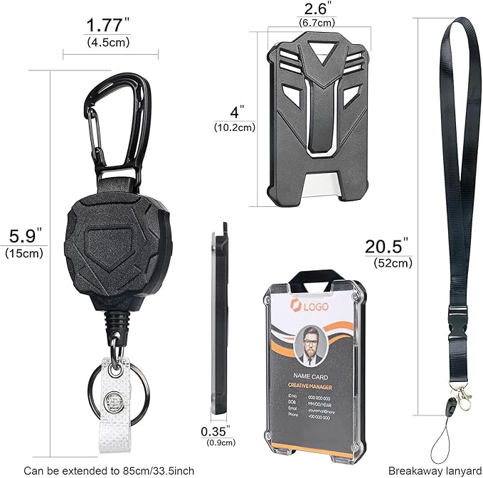 AIDSOTOU Heavy Duty Retractable Keychain Carabiner Badge Reel ID Badge Holder Retractable Clip with Breakaway Lanyard ID Cards Holder Cool Tactical ID Holder