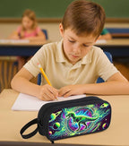 AnySmic Dinosaur Pencil Case for Boys and Girls, Dino Pencil Pouch for Kids, Big Capacity Pen Case Gifts for Child at Elementary School, Double Zipper Pen Bag Organizer with 2 Compartments
