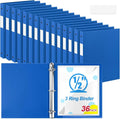 Henoyso 36 Pcs 3 Ring Binder 0.5 Inch Round Fits Letter Size 8.5'' x 11'' Paper Plastic Flexible Binder Bulk Holds 140 Sheets with 1 Pockets Versatile Organizer for Home Office School (Blue)