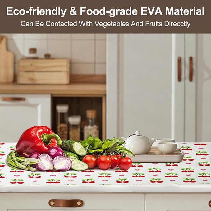 Cherry Shelf Liner for Kitchen Cabinets - Non-Adhesive Drawer Liner, Washable Non-Slip Fridge Liners for Shelves, Refrigerator Mats, Waterproof Kitchen Drawer Organizer